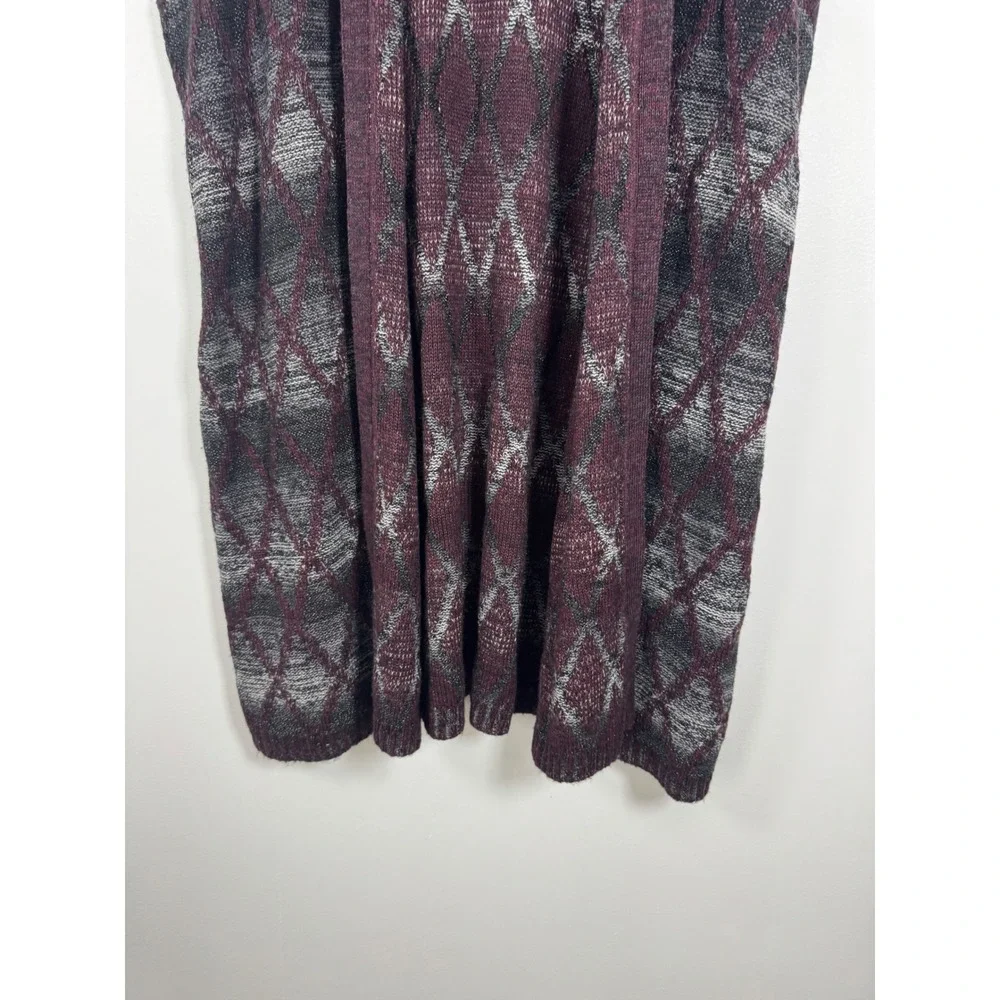 CJ Banks Sweater Vest Women 2X Purple Argyle Knit Open‎ Front Longline Cardigan